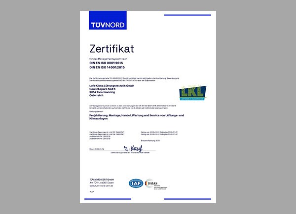 ISO 9001 und 14001 Zertifikat
